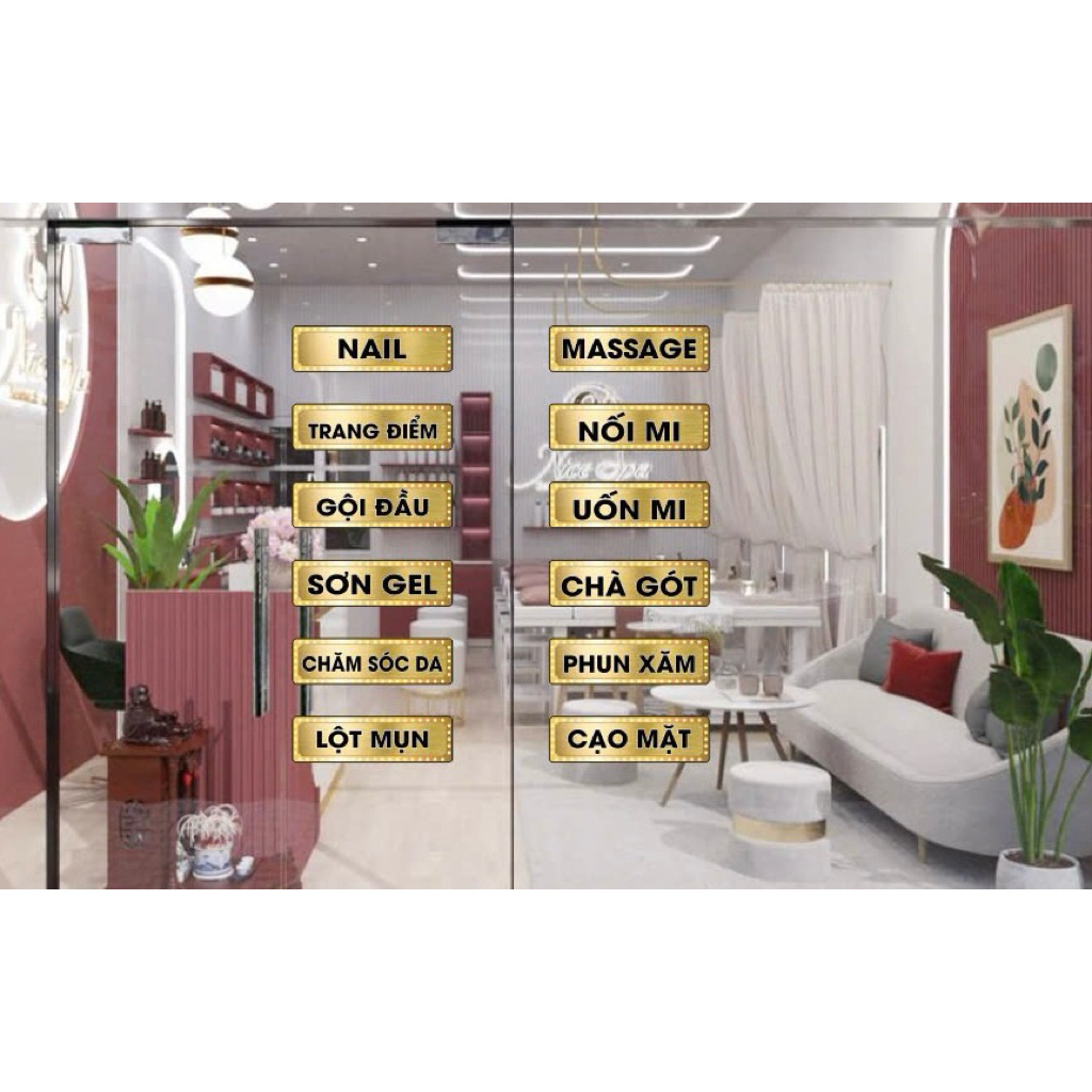 Decal dán cửa kính, dán tường trang trí decor cửa tiệm shop nail , spa , salon tóc ... Decal decor t