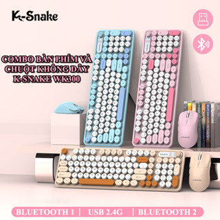 Combo bàn phím và chuột không dây K-SNAKE WK300 nút tròn phối màu kết nối USB 2.4G và Bluetooth