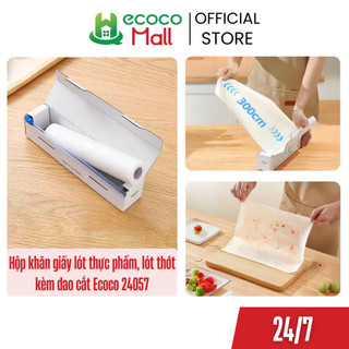 Hộp khăn giấy lót thực phẩm ECOCO kháng khuẩn dùng 1 lần kèm dao cắt 2 chiều thế hệ mới,không chứa BPA, bảo quản thức ăn