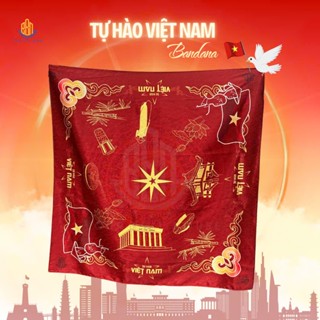BBN - Khăn BANDANA "Tự hào Việt Nam", Khăn choàng lụa vân gỗ 65x65cm. Chào mừng 80 năm Quốc Khánh