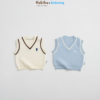 Áo gile len cổ V phối viền thêu gấu đáng yêu cho bé trai bé gái Hokiha chất len mềm mại, dày dặn size 8-17kg AL187
