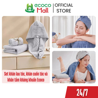 Bộ 3 khăn tắm, khăn lau mặt, khăn cuốn đầu cotton ECOCO kháng khuẩn siêu thấm hút cao cấp, mềm mịn an toàn cho da
