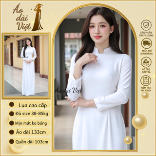 Áo dài trắng tinh cổ vuông chữ U hở học sinh đi học cấp 3 lụa cao cấp quần đen bigsize mát co giãn