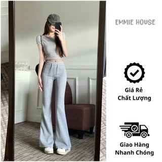  Quần Ống Loe Nỉ 2 Da Basic Cạp Chun Nâng V3 Tôn Dáng EMMIE HOUSE  Q3  