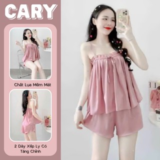  Đồ bộ ngủ hai dây mặc nhà mùa hè dễ thương set bộ ngủ nữ áo 2 dây xếp ly quần đùi chất lụa thoáng mát CARY 
