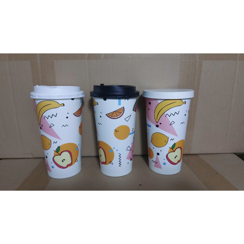 Ly giấy 22oz - 650ml mẫu Trái Cây, Set 25-50 cái kèm nắp