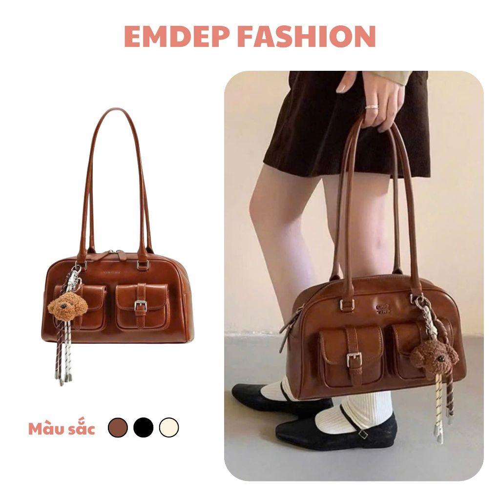 Túi Xách Nữ Đeo Vai Chio2nd Sang Chảnh Da Cao Cấp Kèm Charm Gấu Xinh Xắn - TC122