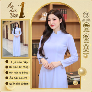 Áo dài trắng xanh cổ vuông hở chữ U học sinh đi học cấp 3 lụa cao cấp quần đen bigsize mát co giãn