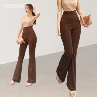 VITRAN BOUTIQUE Quần Ống Loe Dài Lưng Cạp Cao Thun Umi Co Dãn Hack Dáng Trơn Che Bụng Basic Đơn Giản Minimal 108cm (OL)