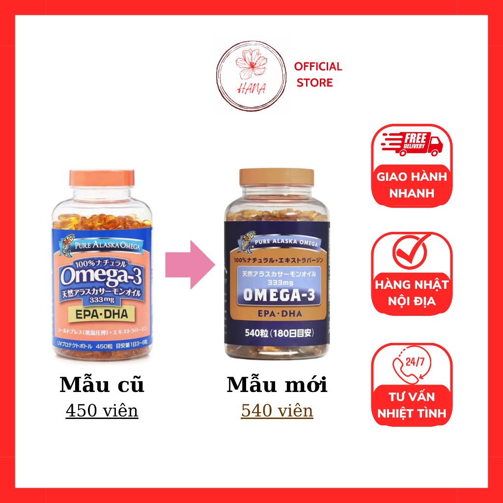 Viên Uống Dầu Cá Omega 3 Alaska Nhật Bản hộp 540 viên
