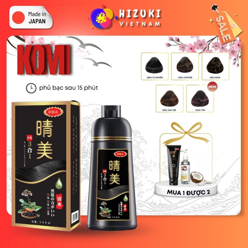 (Chính Hãng - Tem Chống Giả) Dầu Gội Komi Nhật Bản Dầu Gội Phủ Bạc Nhật Bản Giúp Phủ Đen Tóc Không Dín Da Đầu Chai 500ml