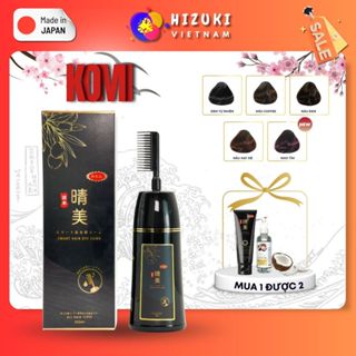 Dầu gội nhuộm tóc Komi Nhật Bản chính hãng màu đen giúp phủ nhuộm tóc, phủ bạc nhanh chóng chai 350ml có lược