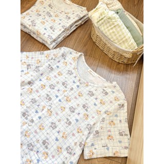   ẢNH THẬT  Đồ bộ mặc nhà họa tiết dễ thương chất xô muslin - Bình Châu Pijama 