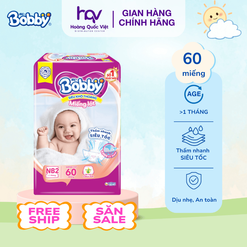 Miếng lót sơ sinh Bobby Newborn 2 60 / 2 40 miếng