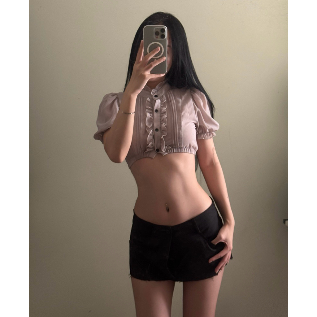  THESTAN - Áo voan sơ mi màu ruốc đen - DEVRA TOP 