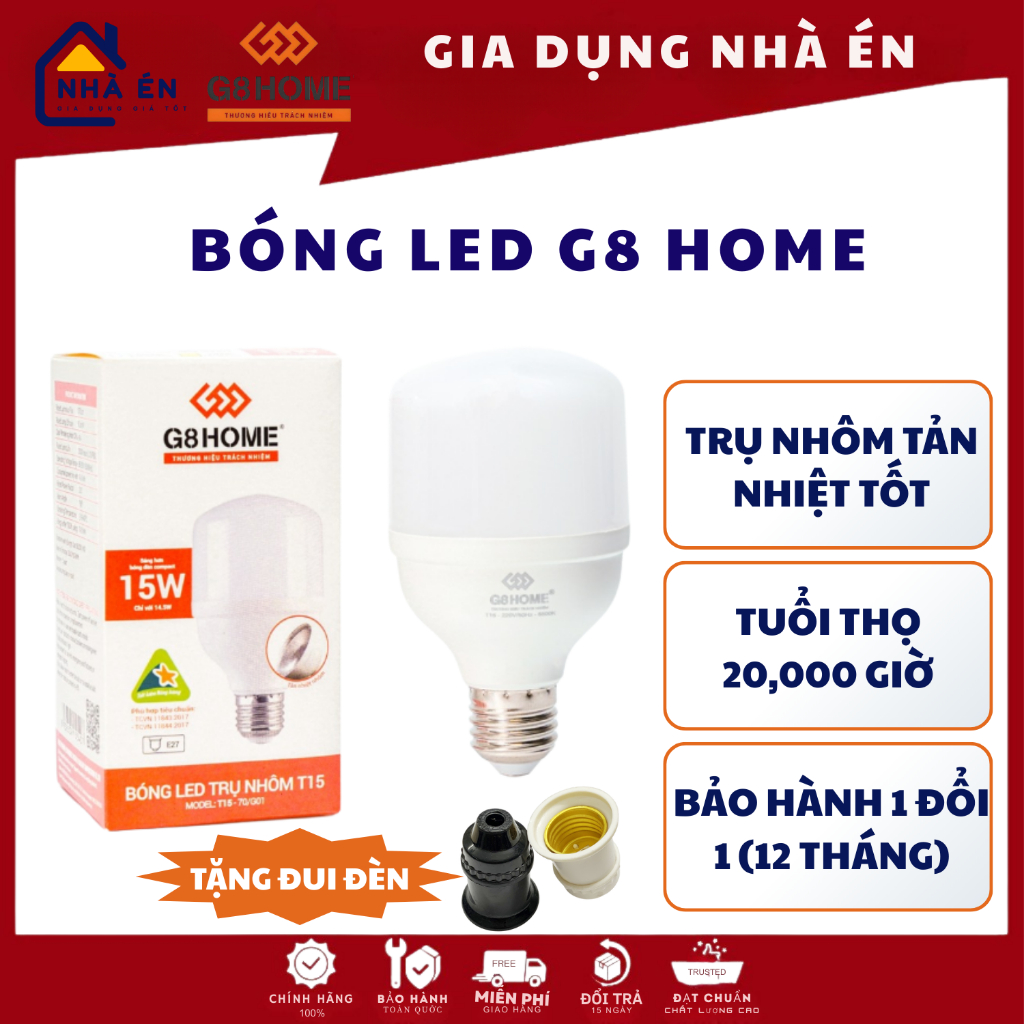 Bóng Đèn LED G8HOME Trụ Nhôm Tản Nhiệt Đui E27