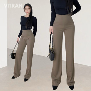 VITRAN BOUTIQUE Quần Ống Suông Dài Lưng Cạp Cao Thun UmI Co Dãn Hack Dáng Che Bụng Basic Đơn Giản Trơn Minimal 108m (OS)