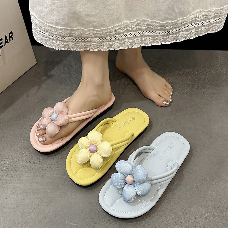 (Hàng Sẵn) Dép Xỏ Ngón Đính Hoa Thời Trang Đế Bằng Chống Trượt Phong Cách Thanh Lịch Dễ Phối Đồ Cho Nữ (3 MÀU)