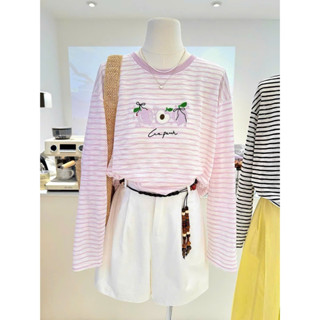 Màu mới Áo dài tay nữ kẻ sọc in hình Vintage Hottrend 2025, Áo thun nữ tay dài ALICEVN, chất thun xượt mềm mại ấm áp