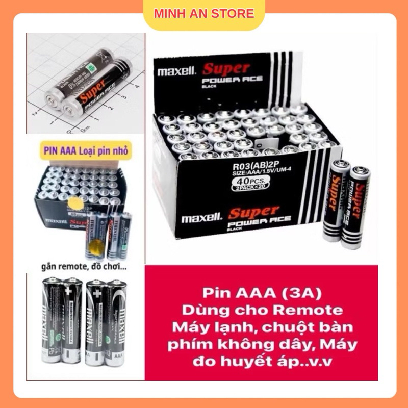 [Hộp 40viên] Pin AAA Maxell super power ace R03P loại gắn remote máy lạnh tivi