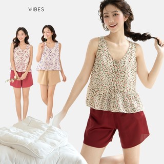  VIBES Đồ bộ ngủ mặc nhà sát nách hoa nhí Sleeveless Set phom rộng thoải mái có bigsize đến 78 80kg 