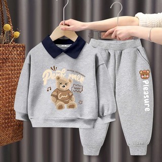  Bộ thu đông bé trai bé gái chất liệu nỉ bông in gấu cho bé 10-30kg 