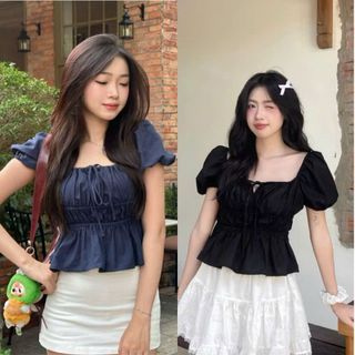  Áo nữ dáng suông babydoll cổ vuông tay ngắn chất cotton pha thoải mái VANISA CT400 