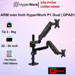  Giá treo đôi   ARM màn hình cột HyperWork P1 Dual | DPA01 Chính Hãng 