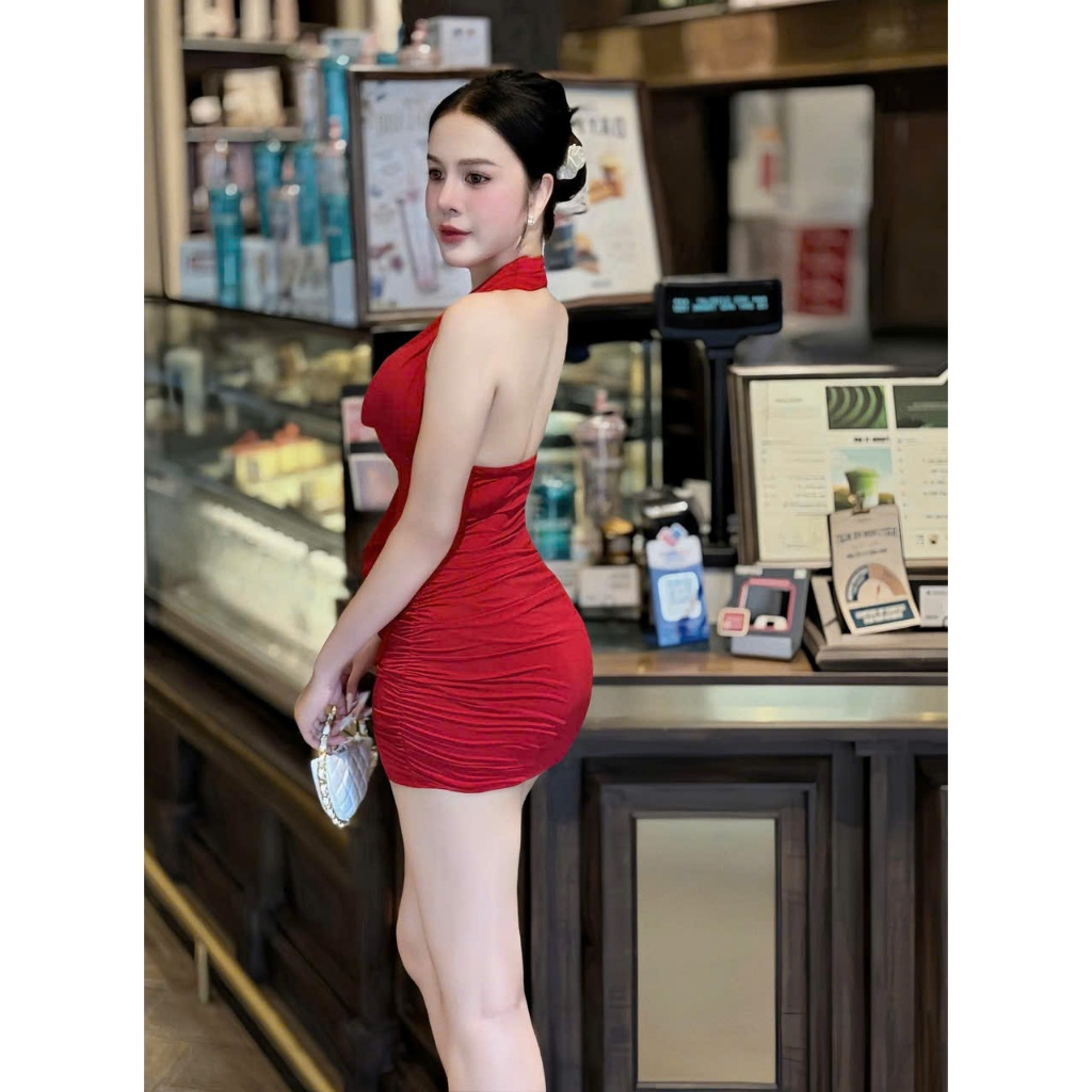 Đầm Body Nữ Dáng Yếm Có Mút LONACO D205, Váy Đầm Nữ Dáng Ngắn Nhún Eo Phối Đường Tua Hở Lưng Gợi Cảm Thu Hút | BigBuy360 - bigbuy360.vn