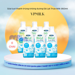  Combo 6 chai Sữa Tươi Thanh Trùng Đà Lạt True Milk không đường 950ml 