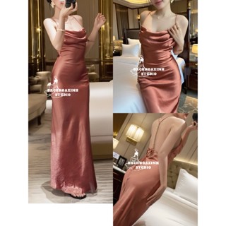 Đầm Lụa Dài Dạ Hội Hở Lưng Xích 2 Dây Cúp Ngực Ôm Body Sang Trọng