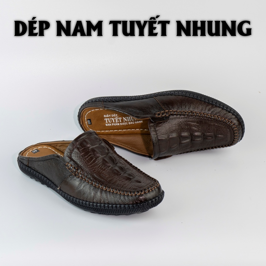 Giày da nam hở gót màu nâu/đen mẫu in cá sấu