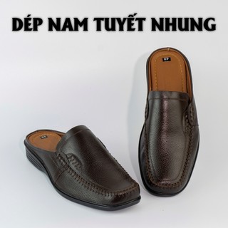 Giày da nam hở gót màu nâu/đen mẫu khâu viền
