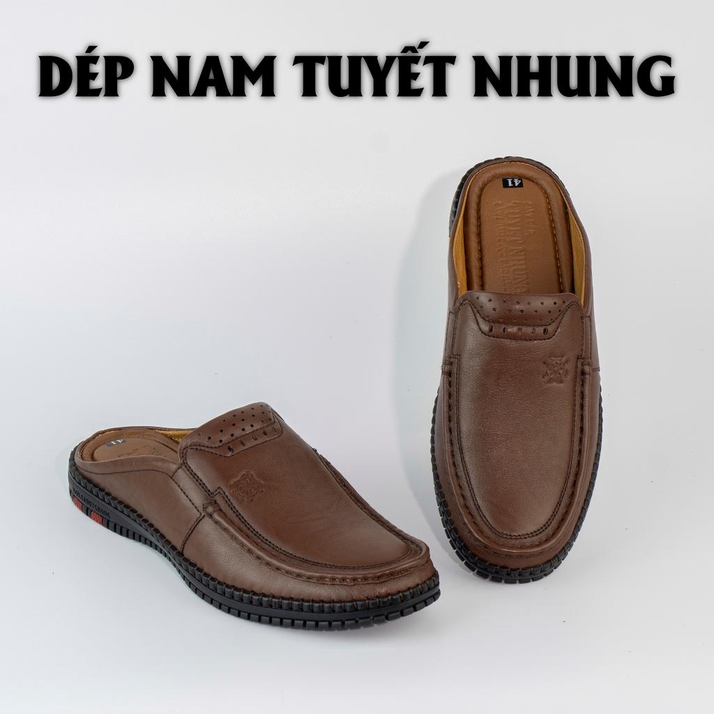 Giày nam hở gót hàng da màu vàng/đen mẫu in giữa
