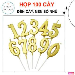  HỘP 100 CÂY ĐÈN CẦY NHŨ Sinh Nhật nến số nhũ Trang Trí Bánh Kem 