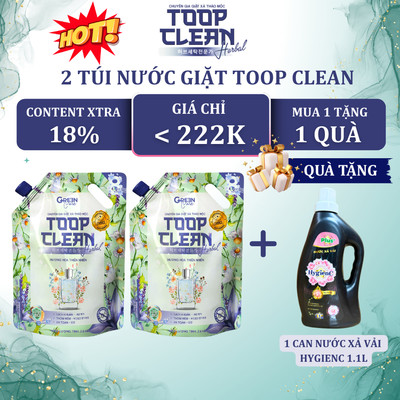 Combo 2 Túi Nước Giặt Thảo Mộc Đậm Đặc TOOP CLEAN Herbal 2,6 Kg/Túi - Sạch Vết Bẩn, Thơm Lâu