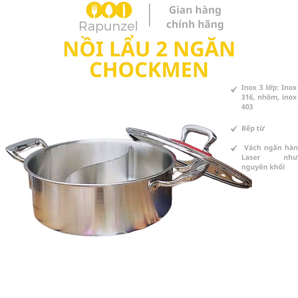 Nồi lẩu CHOCKMEN, nồi lẩu 2 ngăn, nồi lẩu inox nhiều ngăn, nồi lẩu inox 2 ngăn CHOCKMEN