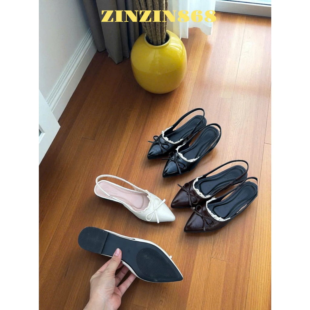 dép nữ- zinzin868- sd 181- Sandal mũi nhọn phối ren nơ ấu mảnh đế 1f- sd 181- h1ren- form chuẩn- 3 màu