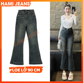Quần jean ống loe cạp cao co giãn dài 90 cm cho người 1m45 -1m55 màu bụi retro siêu hot