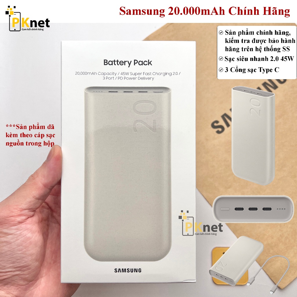 SDP 20000mAh Type C PD 45W Samsung EB-P4520, đảm bảo kiểm tra chính hãng, fullbox- nguyên seal, bảo 