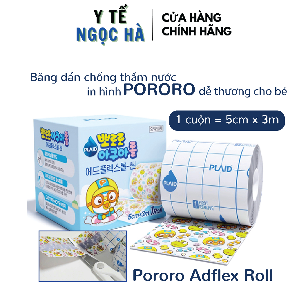 Băng dán bảo vệ da Pororo Adflex Roll in hình PORORO dễ thương CHỐNG NƯỚC dạng cuộn- CUỘN 5CM X 3M
