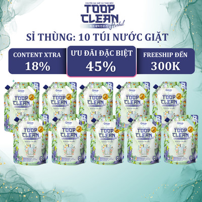 [Sỉ Thùng] Combo 10 Túi Nước Giặt Thảo Mộc Đậm Đặc TOOP CLEAN Herbal 2,6 Kg/Túi - Hương Hoa Thiên Nhiên/ Quyến Rũ