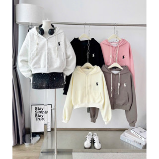 Áo Khoác Nỉ Ngắn Lửng QC 2 Da Thêu Ngựa, áo khoác nữ dài áo 48cm form 40-65kg mặc đẹp vải mềm mịn mát hoodie Zip Women