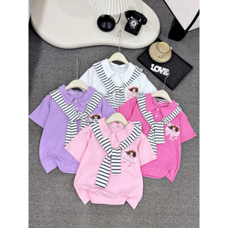    Mẫu 6  Áo phông có cổ polo cho bé gái đi học kèm khăn quàng 15-35kg 