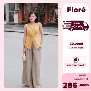 Áo sát nách nữ cổ V Suntwist by Flore màu vàng nhún eo dáng ôm nhẹ chất đũi (có ảnh cận chất ở cuối)