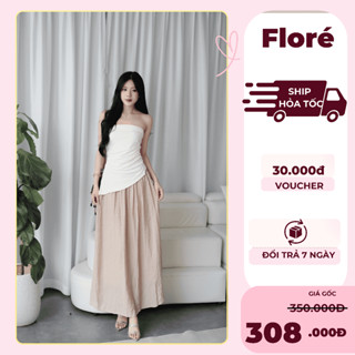 Chân váy dài nữ dáng xoè Nude Flow by Flore chất đũi linen xếp ly nhẹ ( có ảnh cận chất ở cuối)