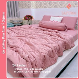 Bộ 4 món chăn ga gối thun lạnh Ý cao cấp JAFUMA | Full size cho nệm từ 3cm đến 30cm |Mềm Mát Đẹp Bền