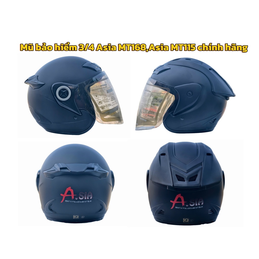 Mũ bảo hiểm 3/4 Asia MT115 và Asia MT168 đạt QUATES 2 có kính chống bụi,chống tia UV hàng chính hãng