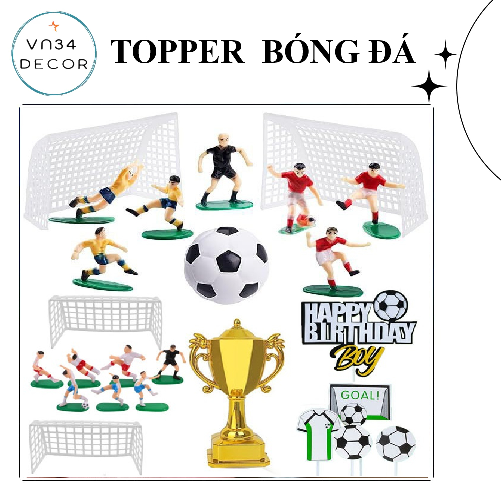 TOPPER Bóng Đá World Cup Trang Trí Bánh – Cúp Vàng, Bóng Đá, Cờ Đội Tuyển, Decor Bánh Kem Bóng Đá