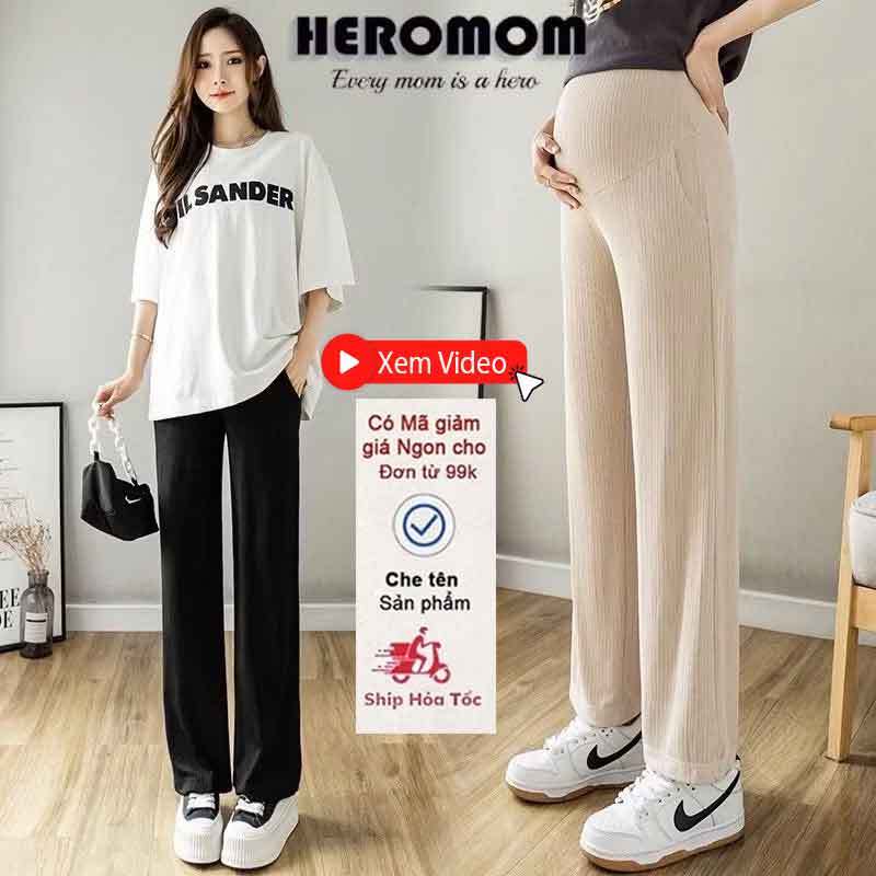 Quần bầu dài TĂM THÁI dáng dài tăng chiều cao ống rộng Đáp Bụng có chun rút chỉnh bụng HEROMOM